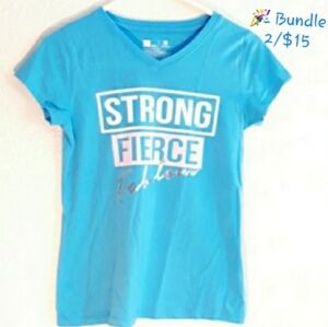 Strong Fierce Fabulous Short Sleeve Shirt / Xersion Girl's XL Blue Graphic Tee